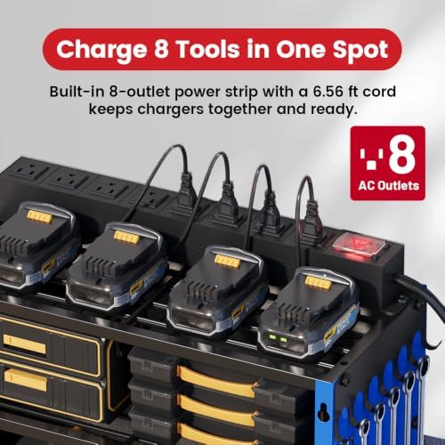 53" Power Tool Organizer Wall Mount with Power Strip, 4 Layers - Image 2