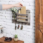 MyGift 6 Hook Wall Mounted Entryway Key Hanger and Mail Holder Basket, Rustic Torched Wood Hanging Home Organizer Rack with Decorative Mason Jar Flower Vase - Image 3