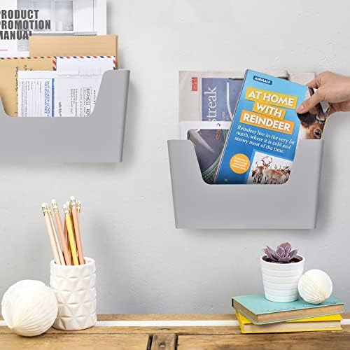 YOHOM Adhesive File Holder Plastic Document Folder Door No Drilling Mount Mail Magazine Organizer A4 Filing Envelopes Folder, Office Wall Mount Single Pocket(GREY, 2 PCS) - Image 3
