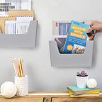 YOHOM Adhesive File Holder Plastic Document Folder Door No Drilling Mount Mail Magazine Organizer A4 Filing Envelopes Folder, Office Wall Mount Single Pocket(GREY, 2 PCS) - Image 3