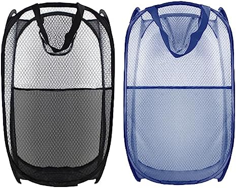 Collapsible Pop Up Laundry Hamper, Extra Large Mesh Foldable Laundry Basket Bag, 28" x 16" x 16", 2 Pack (Black + Blue) by BuyongwantJewelry