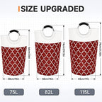 Fabspace Large Laundry Basket Laundry Hamper Bag Washing Bin Clothes Bag Collapsible Tall with Handles Waterproof Travel Bathroom College Essentials Storage for College Dorm, Family, 82L (Red) - Image 2