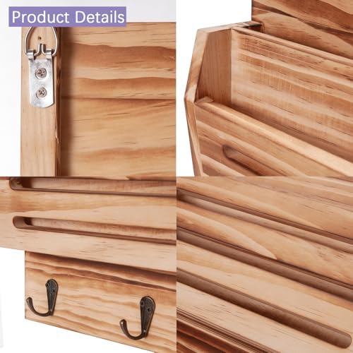 Wall Mounted Key and Mail Holder, 2-Slot Wooden Mail Sorter Organizer - Image 7