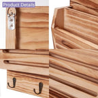 Wall Mounted Key and Mail Holder, 2-Slot Wooden Mail Sorter Organizer - Image 7