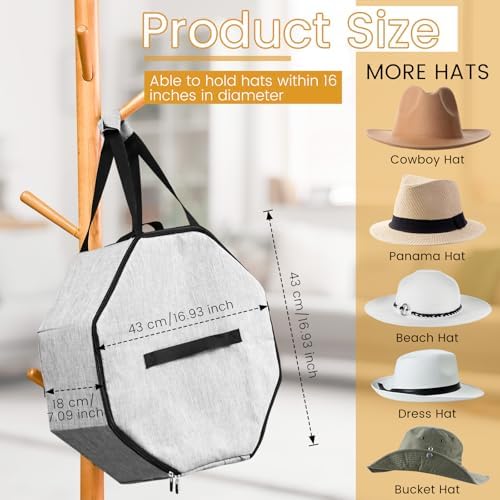 Wonderjune 2 Pcs Cowboy Hat Box for Storage Collapsible Sturdy Cowboy Hat Case with Handle for Men and Women Travel Storage Organizer Large Cap Bag for Closet(Gray) - Image 2