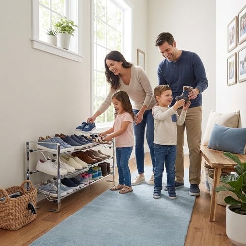 2-Tier Long Shoe Rack for Closet & Bedroom, Easy To Assemble Wide Sturdy Metal Shoe Storage Shelf, Free Standing Shoe Organizer for Entryway, Zapatera para Closet, Shoe Storage Organizer for Shoes - Image 3