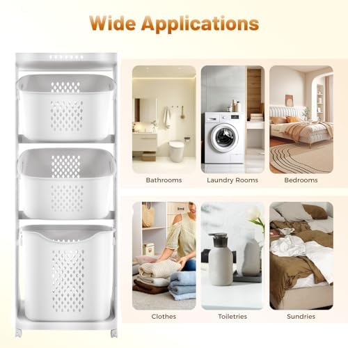Laundry Sorter Plastic Rolling Laundry Basket Organizer Laundry Hamper Cart for Laundry Room Bedroom College Dorm (3 compartments) - Image 7