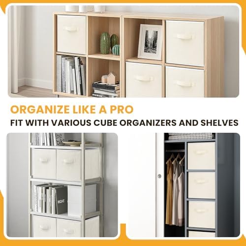Criusia Large Storage Cubes, 13 Inch Cube Storage Bins for Shelves Closet Nursery Bedroom - 10 Pack Collapsible Storage Baskets with Handles - Fabric Bins for Organizing Magazines Clothes Toys (Beige) - Image 4