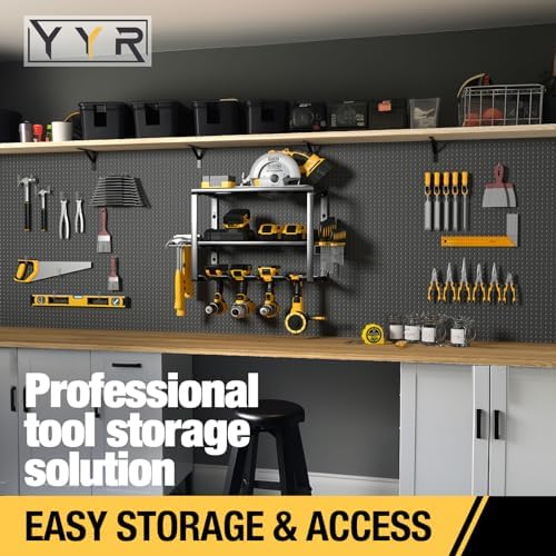 YYR Heavy Duty Power Tool Organizer Wall Mount, Cordless Drill Hanger Storage Rack, Battery Tools Holder with Charging Station Shelf for Garage Organization, Workshop, Pegboard, Shed - 16 Inch 4 Slots - Image 6
