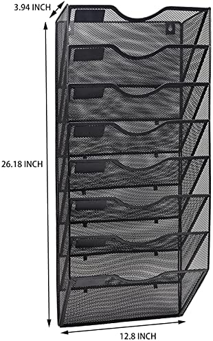 EASEPRES 8 Pocket Mesh Hanging Wall File Organizer, Wall Mounted Mail Paper Document Folder Holder, Clipboard Storage Organization Magazine Rack with Nametag Label for Office Home School, Black - Image 2