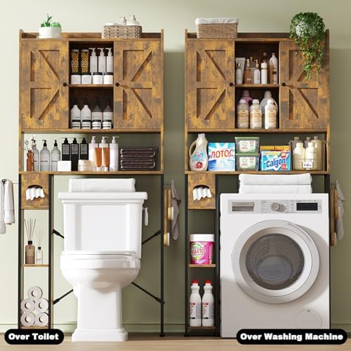 EasyCom 32" W Over The Toilet Storage Cabinet with Adjustable Shelves,Brown - Image 6