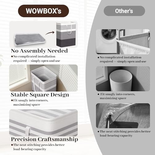 WOWBOX 2 Pack Laundry Baskets, Collapsible Dirty Clothes Laundry Hampers - Image 4
