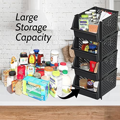 Skywin Stackable Storage Bins Open Front for Pantry Storage, 4 Pack - Black - Image 3