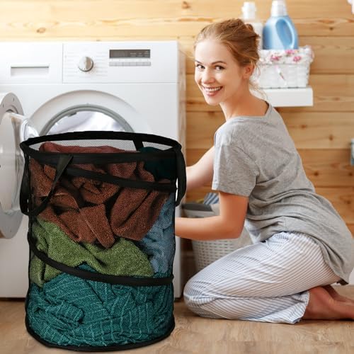BATTOO Mesh Collapsible Laundry Baskets, Foldable Pop Up Laundry Hamper, Large Laundry Basket Hamper for Laundry, Bathroom, Kids Room, College Dorm, Travel, Camping Black - Image 3
