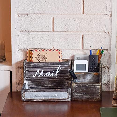 OKSQW Farmhouse Mail Organizer Countertop Letter Sorter Caddy 2 Tier Rustic Mail Tray Wooden Mail Holder File Organizer Bill Paper Folder Office Desk Accessories Rustic Office Supplies Home Decor - Image 4