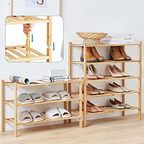 viewcare 4-Tier Bamboo Shoe Rack for Entryway, Stackable | Foldable | Natural, Shoe Organizer for Hallway Closet, Free Standing Shoe Racks for Indoor Outdoor - Image 6