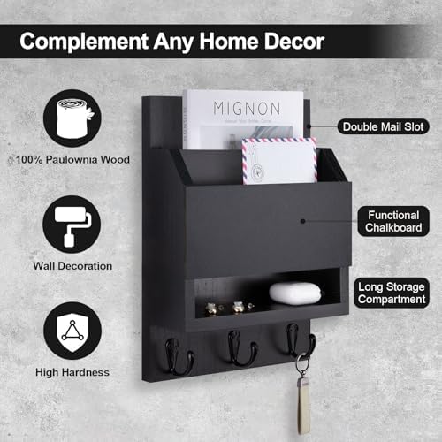 Key and Mail Holder for Wall with Chalkboard and Long Storage Box - Image 3