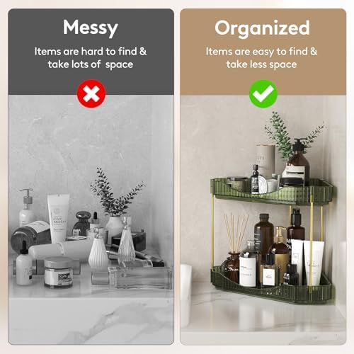 Lifewit 2 Tier Corner Bathroom Counter Organizers and Storage, Green - Image 4