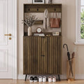 Smart FENDEE Tall Shoe Cabinet with Coat Rack,Fluted Shoe Cabinet Storage for Entryway, Walnut Hidden Shoe Cabinet with Metal Legs,Shoe Organizer Cabinet, Slim Entryway Shoe Storage Cabinet （31.5in） by SmartFENDEE