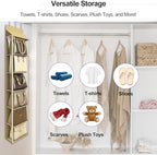 Lirex Over The Door Purse Organizer & Purse Shelf for Closet – Handbag Storage Organizer with Purse Hanger. Perfect for Scarves, Hats, and Leggings. L (15.7'' x 5.7'' x 68''), Khaki - Image 5