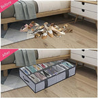 Onlyeasy Under Bed Shoe Storage Organizers for Kids and Adults Fit 14 Pairs of Shoes & 4 Pairs of Boots, Sturdy Underbed Organizer with 2 Strong Zippers and 4 Handles, Linen-like Grey, MXDUBS14S4 - Image 3