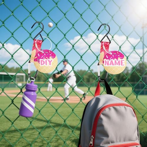 Pink Ice Cream Drip Baseball Softball Dugout Organizer Bag Fence Hook Helmet Glove Hanger with Name Tag Sports Team Gifts Gear for Boys Girls Coach Mom Must Have Travel Accessory-2pcs - Image 7