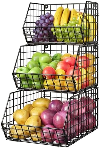 3-Tier Stackable Wire Baskets, Fruit and Vegetable Storage for Counter by JKsmart