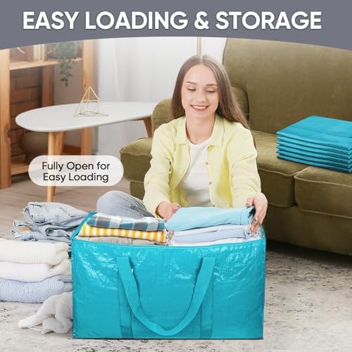 TICONN 2 Pack Extra Large Moving Bags Heavy Duty with Zippers & Carrying Handles, Durable Storage Bags Moving Boxes for Closet Organizers and Storage (2 Pack, Aqua) - Image 7