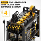 TOPRINCE Power Tool Organizer Wall Mount with Charging Station, 3-Tier Heavy Duty Metal Tool Rack with 4 Drill Holders and 6FT Power Strip, Garage Workshop Storage.Black - Image 2