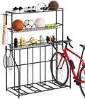 4 Bike Stand, Bike Rack Garage with 3-Tier Storage Rack, Bicycle Stand for Garage Organizer, Indoor Sporting Gear Storage Station for Mountain/Road/Hybrid & Fat Tire Bike, Patent Pending by Unknown
