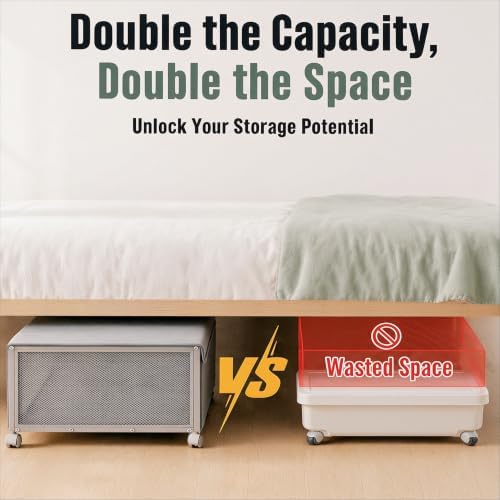 Fokyfok 2Pack Under Bed Storage Containers,10 inch Height,31 inch Long | Under Bed Shoe Storage,Underbed Storage with Wheels,Large Rolling under bed Clothes Storage Drawers,Lid,Dorm Tall,Grey - Image 3