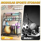 APEXCHASER Sports Equipment Organizer, Rolling Garage Ball Storage Rack - Image 4