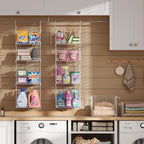 4-Tier Hanging Laundry Room Organizer: Foldable Wire Shelf Basket with 2 Large Hooks 1.65" & 360°Rotating Hooks – Space-Saving Laundry Storage Basket, for Wardrobe Closet Storage, White Patent - Image 4
