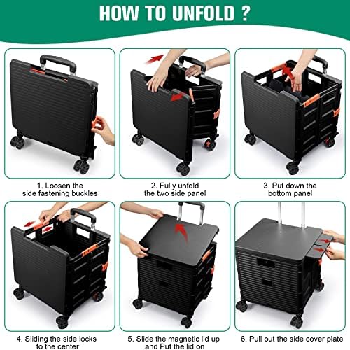 FELICON SELORSS Folding Utility Cart Portable Rolling Crate Handcart-Black - Image 5