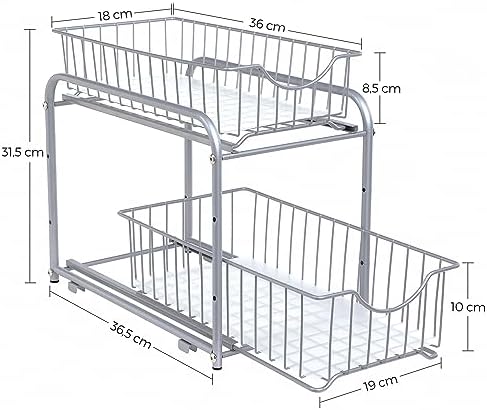 SONGMICS 2-Tier Pull Out Cabinet Organizers, Under Sink Organizer, Bathroom Organizer and Storage, Sliding Basket Drawers, Stackable for Kitchen, Bathroom, Metallic Silver UKCS017E01 - Image 3