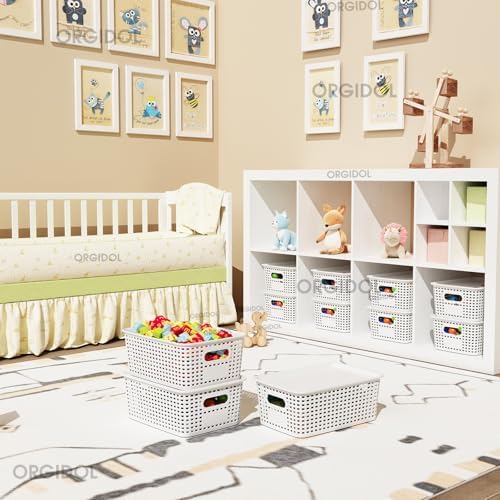 ORGIDOL Plastic Storage Basket with Lids 10 Pack Stackable Storage Bins Containers with Lid, Decorative Storage Boxes for Organizing Shelves, Drawers, Playroom, Classroom, Office, Closet, White - Image 3