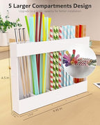 Acrylic Straw Holder & Organizer - Compact, Adhesive Tape Included for Easy Installation - Perfect for Countertops, Cabinets, or Kitchen Storage (White-5 Compartments) - Image 4