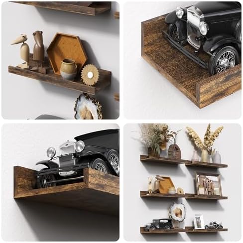 upsimples Floating Shelves for Wall Decor and Storage, Brown, 6Pcs 15.7'' - Image 6