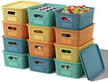 ORGIDOL Plastic Storage Basket with Lids 12 Pack Stackable Colorful Storage Bins Containers with Lid, Decorative Storage Boxes for Organizing Shelves, Drawers, Playroom, Classroom, Office, Closet by ORGIDOL
