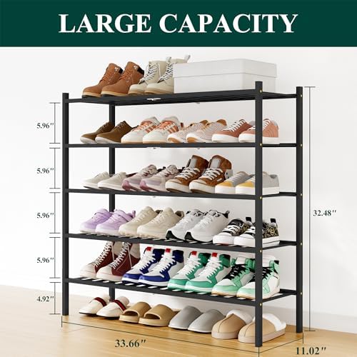 Smiry Bamboo Shoe Rack, 16 Vertical Slats, 5 Tier - 33.7" Wide, Black - Image 2