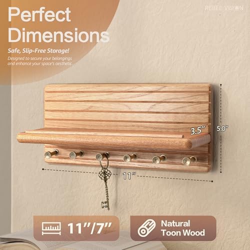 Rebee Vision Cedar Wood Key Holder Wall Mount for Room Decor, Natural - Image 2