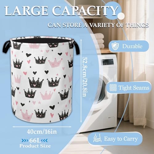 Pink Crowns Laundry Basket Collapsible Laundry Hamper Clothes Storage Bin for Bathroom Bedroom Room Decor 16" X 20.8" - Image 2