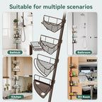 Corner Shower Caddy Tension Pole, 4 Tier Rustproof Shower Tension Rod Organizer, Adjustable 25-125 Inch Bathroom Shower Organizer Shelves for Bathtub Shampoo Storage, Brown - Image 7