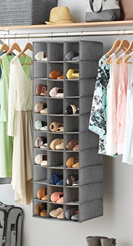 Whitmor 30 Sections Hanging Clothes Closet Shoe Organizer, Space Saving Breathable Fabric Shoe Storage for Bedroom, Laundry, Dorm, Crosshatch Gray - Image 2