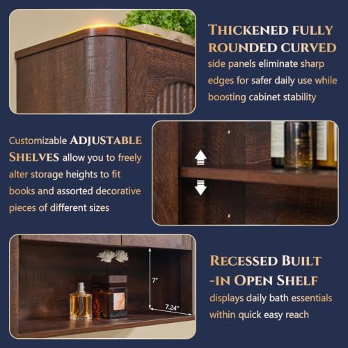 Bathroom Fluted Arched Wall Cabinet Set 2, 23.6''W Medicine Cabinet, Brown - Image 4