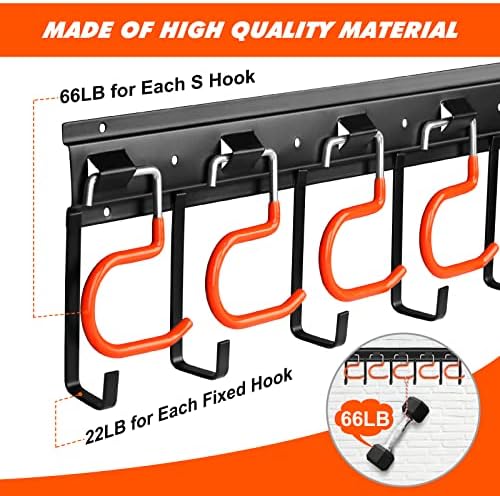 TVKB 17'' All Metal Garden Tool Organizer Adjustable Garage Tool Organizer Wall Mount Garage Organizers and Storage with Heavy Duty Hooks Tool Hangers for Garage Wall, Shed, Garden - Image 3