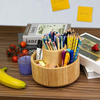 Utoplike Bamboo Rotating Art Supply Desk Organizer, Pencil Holder Desktop - Image 6