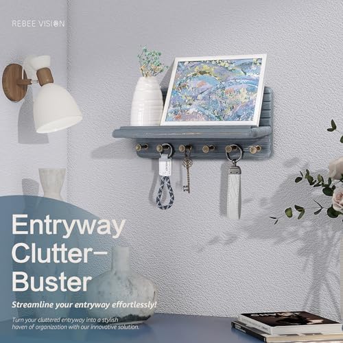 Rebee Vision Key Holder Wall Mount with Shelf for Home Decor, RoyalBlue - Image 4