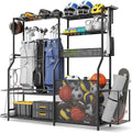Garage Sports Equipment Organizer, 3 Golf Bag Organizer Stand Heavy-Duty Ball Storage Rack with Basket and Hooks, Ball Storage Cart for Toy Sports Gear Storage, Black by Homiesetify
