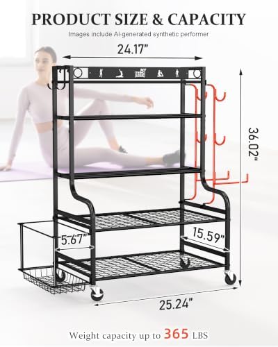 Mythinglogic Home Gym Storage Rack with Wheels for Dumbbells and Yoga Mats - Image 6